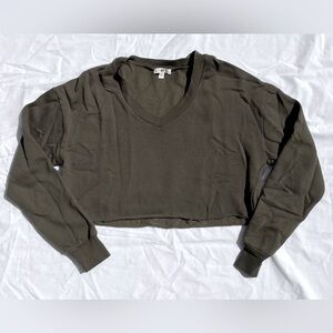 BP Olive Green V-Neck Cropped Sweatshirt, Size XS